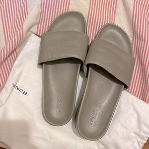 Vince Leather Slides - gray, excellent condition